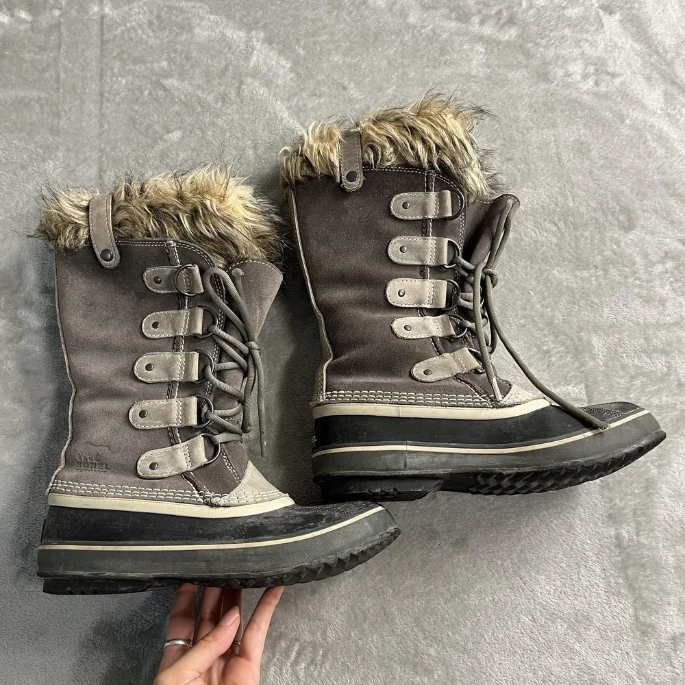 Sorel Joan Of Arctic Boots Womens Size 7 Brown Waterproof Faux Fur Snow Winter